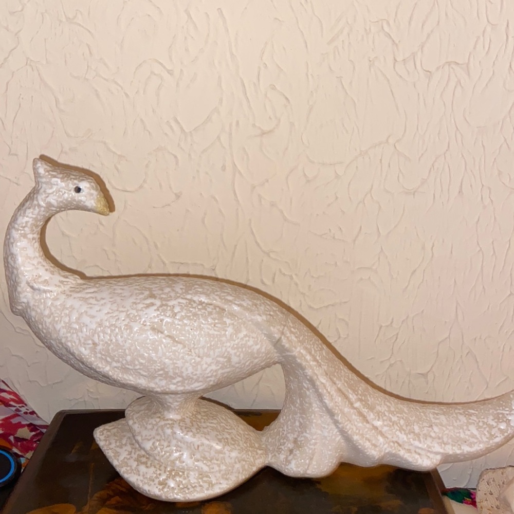MCM White Speckled Ceramic Peacock Figurine